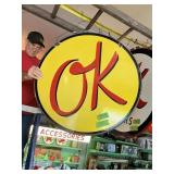 PORCELAIN OK 2SIDED SIGN W METAL HANGER FRAME