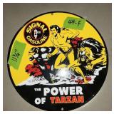 PORCELAIN 1SIDED SIGNAL GASOLINE TARZAN SIGN
