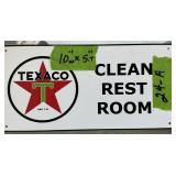 METAL TEXACO CLEAN RESTROOM SIGN, 10'WX 5'T