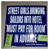 PORCELAIN 1SIDED SIGN- PALACE HOTEL STREET GIRLS