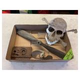 METAL SKULL AND METAL PROPELLORS LOT