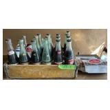 COCA COLA-WOODEN CRATE W VINTAGE BOTTLES+CANS