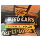 OK USED CARS PORCELAIN DOUBLE SIDED SIGN