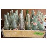 COCA COLA-WOODEN CRATE W VINTAGE BOTTLES