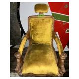 WOOD/CRUSHED VELVET BARBER CHAIR W FOOT STOOL