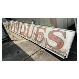WOOD ANTIQUES SIGN W DAMAGE