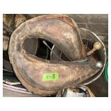 HORSE COLLAR, TEXACO OIL BARREL, 2 METAL LIGHTS...