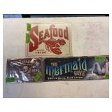 3 METAL SIGNS- MERMAID, LOBSTER, SKULL