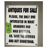 PORCELAIN ANTIQUES FOR SALE SIGN, 1 SIDED