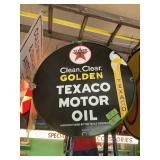 PORCELAIN TEXACO MOTOR OIL SIGN W METAL HANGER
