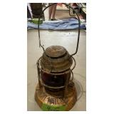 YELLOW RAILROAD LANTERN W RED GLOBE