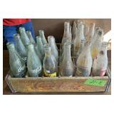 COCA COLA-WOODEN CRATE W VINTAGE BOTTLES