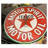PORCELAIN ROUND TEXACO 2SIDED SIGN, HANGER FRAME