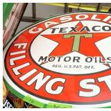 PORCELAIN ROUND TEXACO 2SIDED SIGN, HANGER FRAME