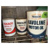 3 TEXACO OIL CANS, 2 EMPTY 1 FULL