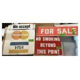 3 SIGNS- NO SMOKING, MASTERCARD-METAL, FOR SALE