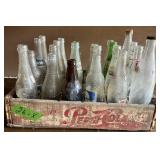 PEPSI-WOODEN CRATE W VINTAGE BOTTLES