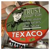 PORCELAIN TEXACO 2 SIDED SIGN W METAL HANGER FRAME