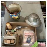 MARX FIGHTING SQUADRON HELMET, BLOCKS, OTHER TOYS