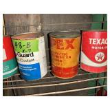 7 VINTAGE OIL CANS, 4 EMPTY, 3 FULL