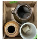 STONEWARE GLAZED CROCKS X3