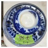 8 FLOW BLUE PLATES, 1 COFFEE MUG