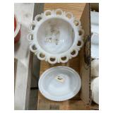 BOX OF MILK GLASS ITEMS