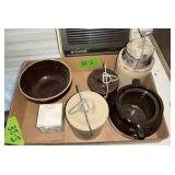 STONEWARE: BOWL, CANISTERS, BEAN POT