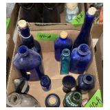 BLUE GLASSWARE ï¿½ BOTTLES, VASE, SPRITE BOTTLE