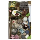 LOT: GLASS FROG, ASHTRAYS, BELL, CANDLE HOLDERS...