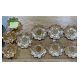 FIRE KING PEACH DESSERT BOWLS AND SAUCERS X10