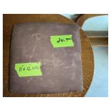 BROWN PADDED FOOTSTOOL WITH TURNED WOODEN LEGS
