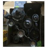 SILVER PLATE TEA SERVICE PIECES;CANDLESTICK HOLDER