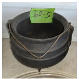 CAST IRON 3 FOOTED POT, 5 1/2' TALL X 6 1/2' WIDE