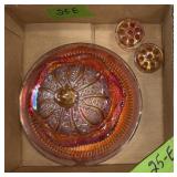SUNSET RED IRIDESCENT CARNIVAL GLASS SEE DET