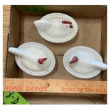 MILK GLASS HAND CHICKEN ON NEST LIDDED DISHES,