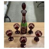BOHEMIAN RUBY RED CUT TO CLEAR GLASS DECANTER W...