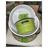 BLUE, GREEN, WHITE WITH BLACK ACCENT ENAMELWARE 3
