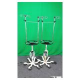 Lot of 2 4 Hook IV Poles with 1 Patient Tray and