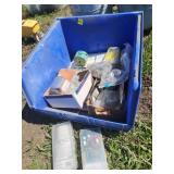 Blue Bin of Mixed Hardware Items