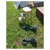 Metal Step Stool and Industrial Light Fixtures