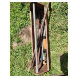 Wooden Tool Box with Assorted Hand Tools