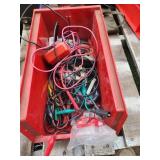 Red Bin With Assorted Electrical Leads