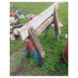 Wood and Metal Saw Horses, Pair