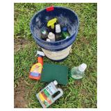 Bucket With Assorted Cleaning Supplies