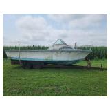 Fiberglass Cabin Cruiser Boat on Trailer