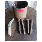 Can of Railroad Spikes and Funnel spout