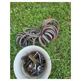 Bucket of Hand Tools and Assorted welding leads