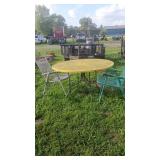 Round Yellow Metal Patio Table with 2 Chairs