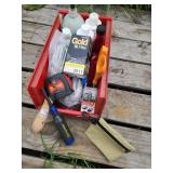 Red Tool Caddy With Tools and Supplies